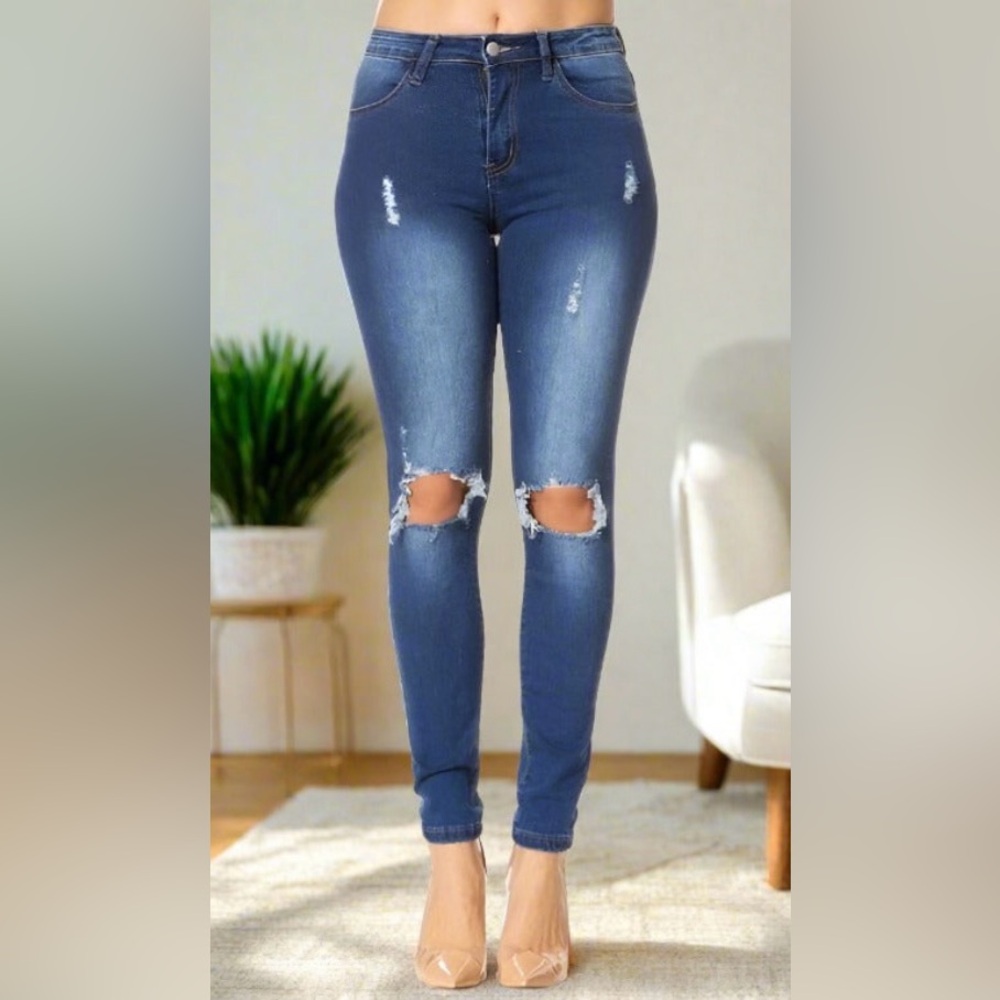 NEW Distressed Ripped Jeans, Dark Wash Denim Couture, Women's Sizes S/M/L/XL